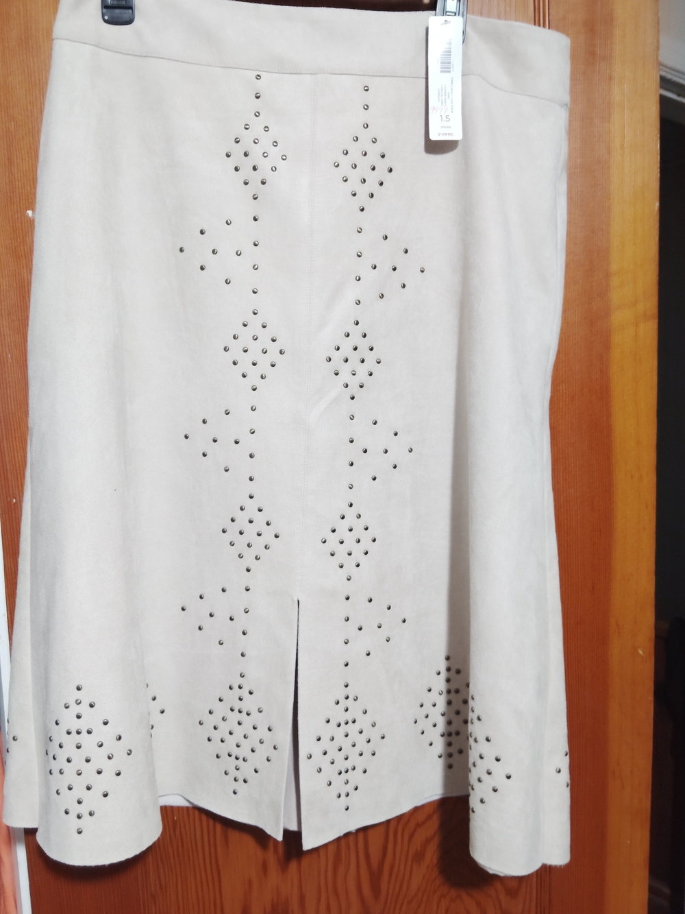 Chico's Cream Suede-Look Midi Skirt with Stud Details